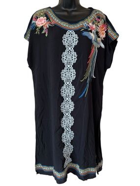 Time For Me Embroidered Peacock Floral Tunic